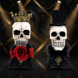 Nouvelles sculptures de couple de squelettes en résine pour la fête du jour des morts, couleurs traditionnelles mexicaines, figurine d'Halloween, roi et reine - Product Image 4