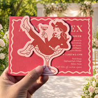 Ensemble d'invitations de mariage de luxe en papier découpé, style rétro western cowgirl rose vif, avec impression personnalisée et carte RSVP