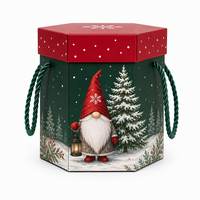 Boîte cadeau de Noël réutilisable, design gnome nordique avec poignée en corde torsadée verte, OEM disponible, boîte d'emballage pour les fêtes