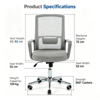 Chaise de bureau pivotante en maille moderne de haute qualité, chaise de bureau ergonomique à levage pneumatique avec accoudoirs rotatifs pour une utilisation prolongée