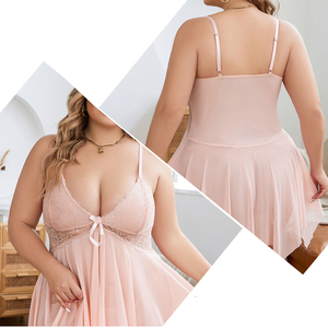 ملابس نوم نسائية مقاس كبير، قميص نوم مثير من الشبك مع طباعة جلد الفهد، ملابس نوم صيفية ناعمة بظهر مفتوح - Product Image 2