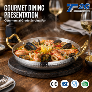 Sartén Comercial para Paella, Certificada por NSF, de Acero Inoxidable de 3 Capas, Martillada, para Mariscos, Apta para Cocina de Restaurante e Inducción - Product Image 1