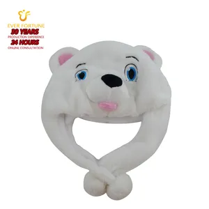 Plush Animal Hat Winter Plush Animal Head Hat White Bear Hat Earflap Cap Cute Fun Animal Gift For Adult Kids Soft Party Holiday Festival
