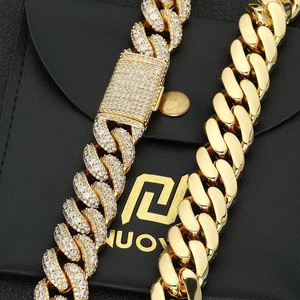 Bijoux Hip Hop pour hommes 15mm 3 rangées de diamants glacés chaîne cubaine collier plaqué or blanc chaîne à maillons cubains <span class=keywords><strong>Miami</strong></span> - Product Image 6