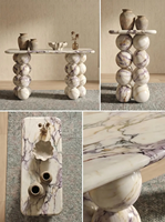 Table d'entrée élégante en marbre italien Calacatta Viola YUSHI, console en pierre naturelle unique pour résidence moderne de luxe