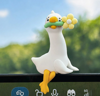 Dekorasi Dashboard Mobil Style J Playful Healing Goose, Figurine Kartun Plastik, Pemasangan Satu Sentuhan Menggunakan Pita 3M