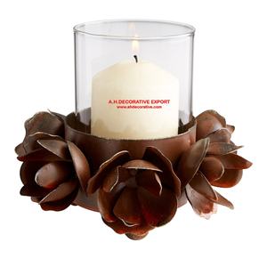 Silver Metal with design <b>glass</b> Votive for Lighting decoration Shiny Metal Base Handmade T Light candle Holder - Product Image 5