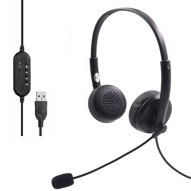Wired Computer Headset with Noise Reduction Mic with Volume/mute Control Earphone Usb-a