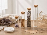 Frascos de Vidrio Transparente de 15 ml, Tubos de Ensayo con Tapón de Corcho, Forma Cilíndrica, 1.5 cm de Grosor, con Estampado Dorado en Relieve