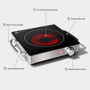 <span class=keywords><strong>Plaque</strong></span> de cuisson électrique portable infrarouge en céramique à brûleur unique, sans rayonnement, avec commande par bouton, compatible avec tous les ustensiles de cuisine - Product Image 3