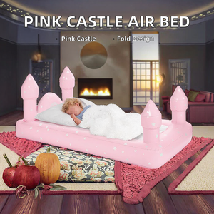 Lit de voyage gonflable pliable moderne en PVC rose pour enfants, idéal pour les séjours à la maison et le camping - Product Image 2