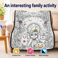 Couverture à colorier DIY pour Halloween, motif chat fantôme et citrouille florale, avec feutres, pour loisirs créatifs et cadeaux