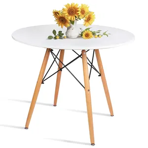 Wholesale Nordic Morden MDF plate negotiating 4 seats table Tulip white small round space saving dining table