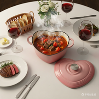 Ensemble de cocottes et de casseroles en fonte émaillée en forme de cœur, résistantes au four et aux cuisinières à gaz, ustensiles de cuisson durables pour la cuisine à domicile