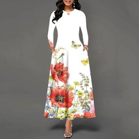 Robes européennes et américaines pour femmes, robe longue ample à manches longues, taille haute, grande taille, poche, col en V, robe longue pour femmes