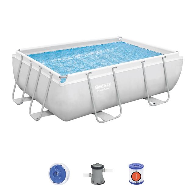 Bestway 56629 Durable Family Rectangular Swimming Pool Above Ground Steel Frame Swimming Pool for Fun2.82m*1.96m*84cm