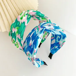 Retro Colorful Floral Printed Fabric Wide Hair Hoop Hair Band Accessories Womens Decorate Cloth Headbands