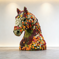 Sculpture géante artisanale d'animaux floraux, installation artistique personnalisée de taureau/cheval/chien/ours/lapin pour la décoration de centres commerciaux et de mariages