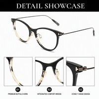 Monture de lunettes de luxe en corne de buffle naturelle, fabriquée à la main, en titane, pour femmes, anti-lumière bleue.