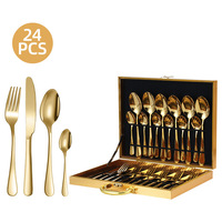 Ensemble de couverts en acier inoxydable 1010 de 24 pièces Couteau à steak occidental de luxe Fourchette Cuillère Vaisselle cadeau plaquée or