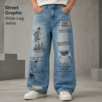 Jeans Baggy Homme Personnalisés Streetwear Vintage Coupe Ample Effet Usé et Déchiré avec Imprimé Graffiti et Patch Tissé