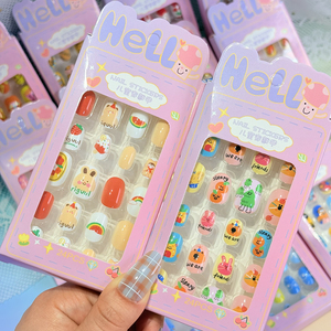 Nuevas 24 <span class=keywords><strong>Uñas</strong></span> Postizas Infantiles de Dibujos Animados por Caja, <span class=keywords><strong>Uñas</strong></span> Postizas de Cobertura Completa, <span class=keywords><strong>Uñas</strong></span> Acrílicas Desmontables con Pegamento, Decoración de <span class=keywords><strong>Manicura</strong></span> para Niños - Product Image 2