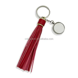Wholesale Bulk Custom Logo Red PU Oversized/Small Leather Tassel Keychain Bag Charm Leather Keyrings For Women