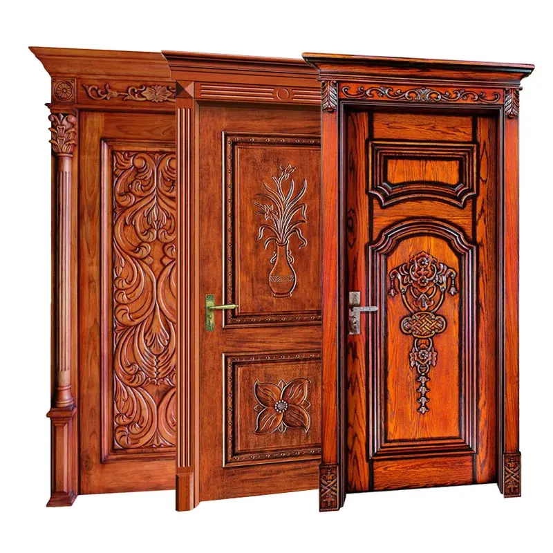 European vintage texture design decoration solid wood carved luxury villa interior wooden doors