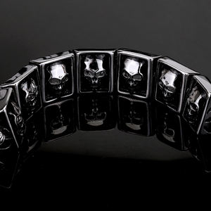 Acero inoxidable de los hombres cráneo Biker joyería Hip-hop Punk forma cuadrada esqueleto cráneo patrón hombres fundido pulsera - Product Image 2