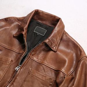 Court-marron printemps automne mode décontracté hommes vestes en cuir au tannage végétal de haute qualité - Product Image 3