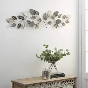 Traditional Brown Color Metal Leaves Wall Decor 50"W x 15"H