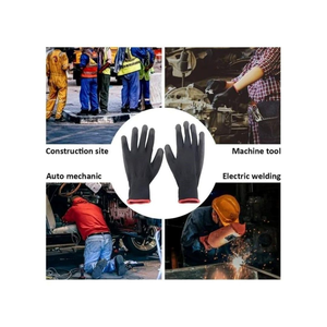 Gauge Polyester PU Black <b>Gloves</b> Anti slip Arm protection PU Coated <b>Gloves</b> Safety Work <b>Gloves</b> - Product Image 4