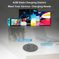 Prise de courant encastrée pour bureau, 65W, avec ports USB, mini prise de courant ronde pour bureau