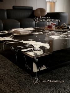Mesa de Centro Moderna Luca de Mármol Natural Negro Marquina con Base Cuadrada, Mueble de Lujo para Sala de Estar - Product Image 4