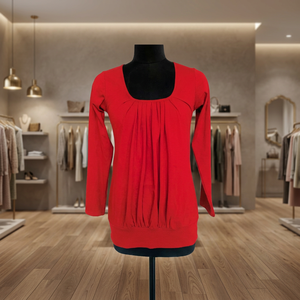 Meilleure vente Robe rouge en coton de bambou avec col en U manches longues maternité longueur genou tenue décontractée quotidienne pour les femmes enceintes - Product Image 2