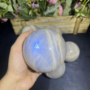 Pierres de cristal naturelles en gros, magnifique sphère de pierre de lune bleue polie pour la décoration intérieure, cadeaux de Pâques - Product Image 4