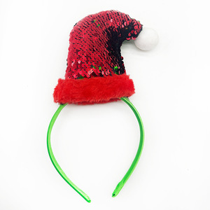 Bandeau de Noël unisexe en fausse fourrure rouge avec bande verte et chapeau de Père Noël à paillettes - Product Image 5
