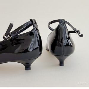 <span class=keywords><strong>Sandali</strong></span> Coreani in Vera Pelle con Cinturino Francese, Stile Retrò, Semplici, con Zeppa Bassa, Punta Rotonda, per Esterni, Sexy, di Tendenza - Product Image 3