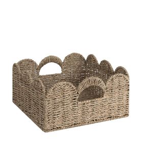 Panier de rangement pour vêtements en paille rectangulaire tissé à la main, écologique et multifonctionnel, avec bord festonné, décoration d'intérieur - Product Image 1