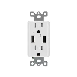 Outlet USB 4.8A 15Amp dua port USB Tipe A, Outlet dinding USB tahan Tamper pengisi daya Outlet USB dengan penutup sekrup, terdaftar UL