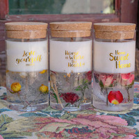 Bougie de cire de gel de gelée double couche en verre rond de luxe fleur séchée couvercle en liège fleur séchée pot de gelée parfumé bougies en verre