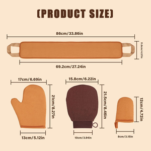 Ensemble de 4 pièces en velours brun naturel pour <span class=keywords><strong>autobronzant</strong></span> corporel, applicateur dorsal, <span class=keywords><strong>gant</strong></span> exfoliant, applicateur dorsal pour <span class=keywords><strong>autobronzant</strong></span>, ensemble de mitaines bronzantes - Product Image 2