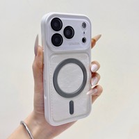 Étui de protection magnétique en cuir PU givré de luxe avec protection d'objectif pour iPhone 18 Pro Max 17 16 15 14 13 Pro, compatible avec la recharge sans fil
