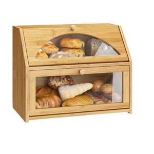 Bamboo Bread <b>Box</b> Large Capacity With <b>Glass</b> Door Kitchen Storage For Bread And Pastries - Product Image 1