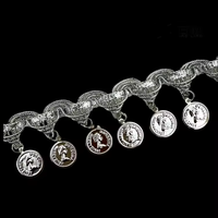 Bordure à franges métalliques faites à la main de haute qualité de 5 cm de large avec perles et clochettes pour accessoires de rideaux