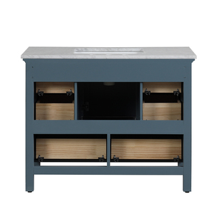 Meuble-lavabo de salle de bain de luxe en bois massif et contreplaqué, style transitionnel bleu antique, avec miroir, résistant à l'eau, fabriqué au Vietnam - Product Image 5