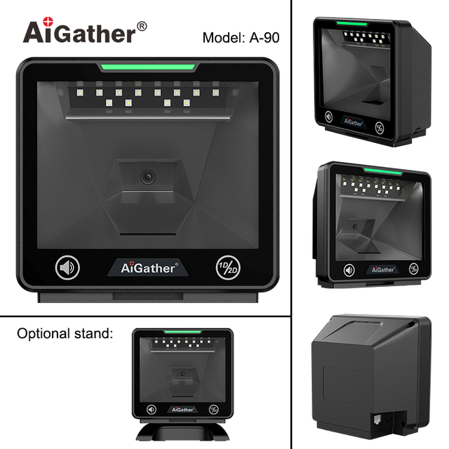 2D Big Window Omni-Directional  Barcode Fasting Scanning 1D Qr Cashier Register Desk Fixed Mount CMOS Barcode Scanner