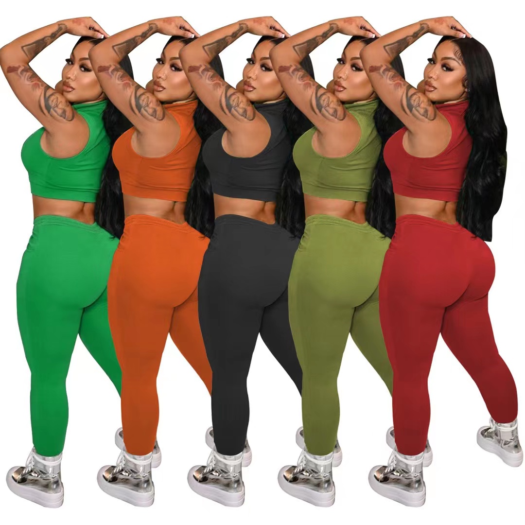 2022 New Arrival Solid Color Casual Tracksuit Zippers sleeveless vest long Pant Two Piece Set Suit spring sweatsuits for women