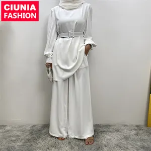#2335 + 9003 nouveauté deux pièces ensemble couleur blanche femmes vêtements haut avec pantalon haute qualité Nida matériel musulman mode costume
