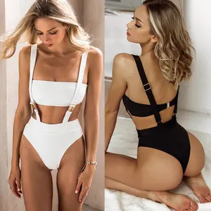 2020 Sexy Noir Et Blanc Boucle De Ceinture Sans Bretelles Taille Haute Femmes Maillots de bain Bikini Une Pièce Maillots De Bain